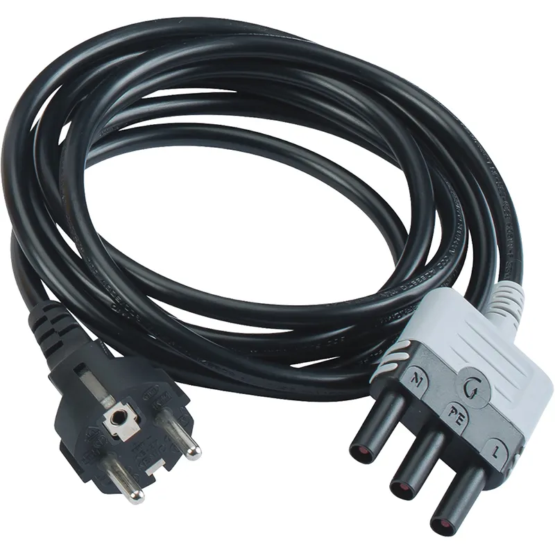 Schwarze Anschlussleitung mit Schutzkontaktstecker für Mess- und Prüfgeräte