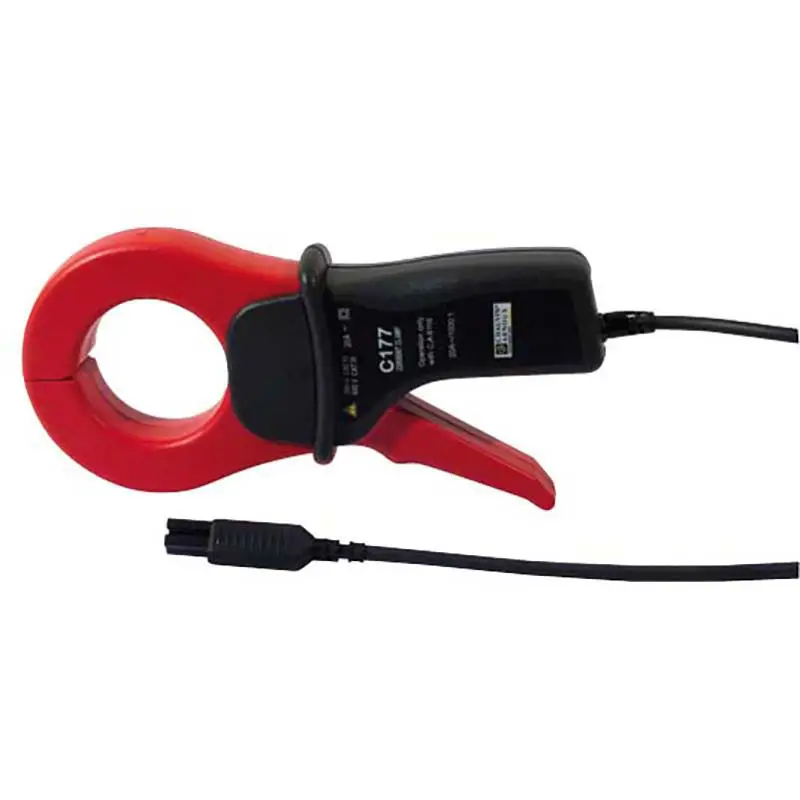 Stromzange C177 mit 20A Messbereich und angeschlossenem Kabel für mobile Strommessungen