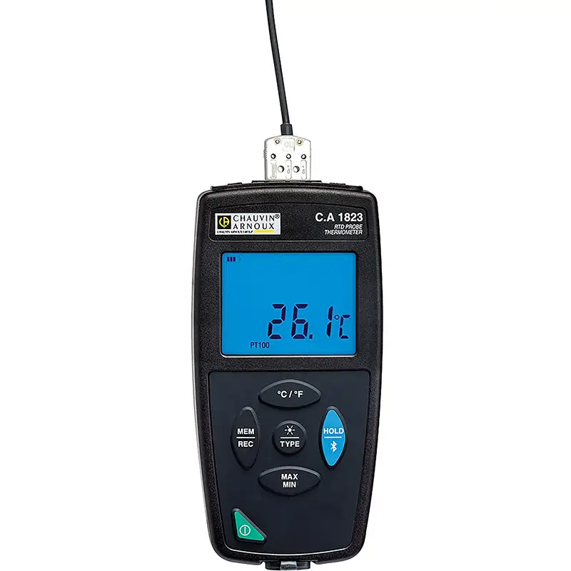 Tragbares Thermometer CA 1823 mit LCD-Display und Bedientasten für Temperaturmessung