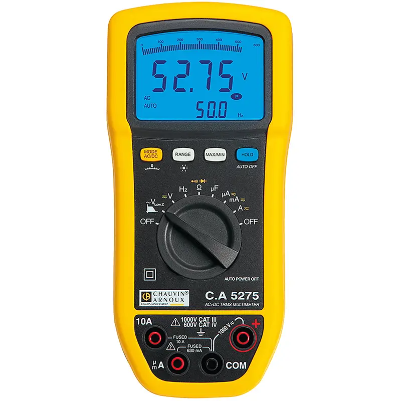 Digitalmultimeter CA 5275 mit großem LCD-Display und Drehschalter für Spannungs-, Strom- und Widerstandsmessung
