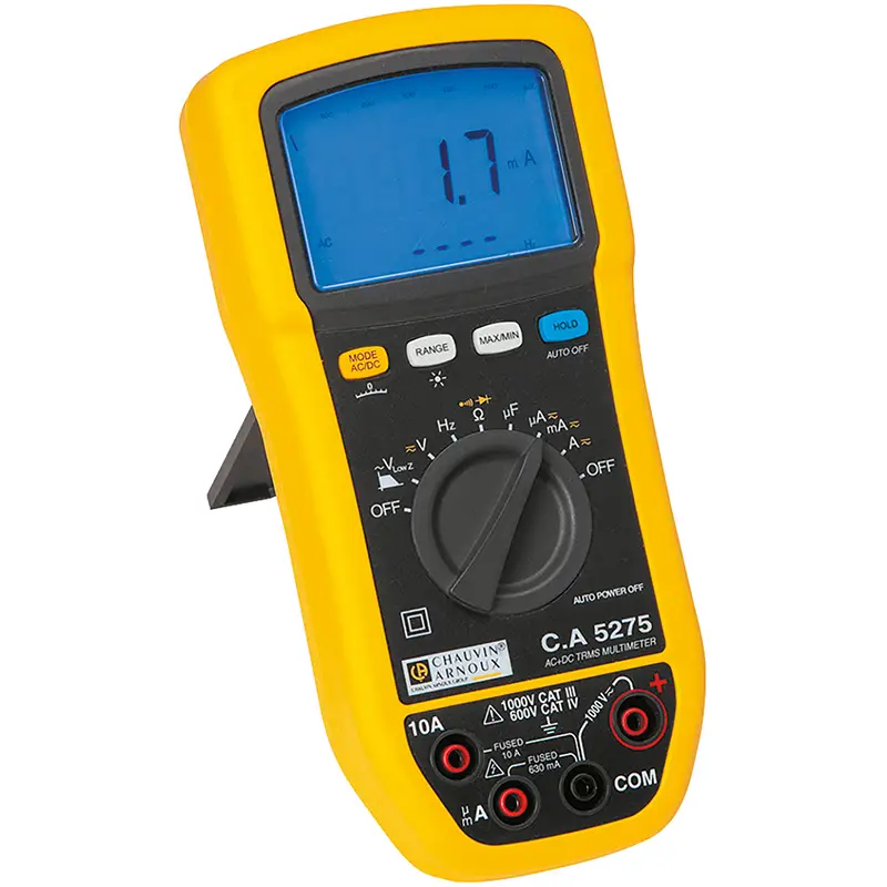 Digitalmultimeter CA 5275 mit blauem Display, das 1,7 mA Stromstärke anzeigt