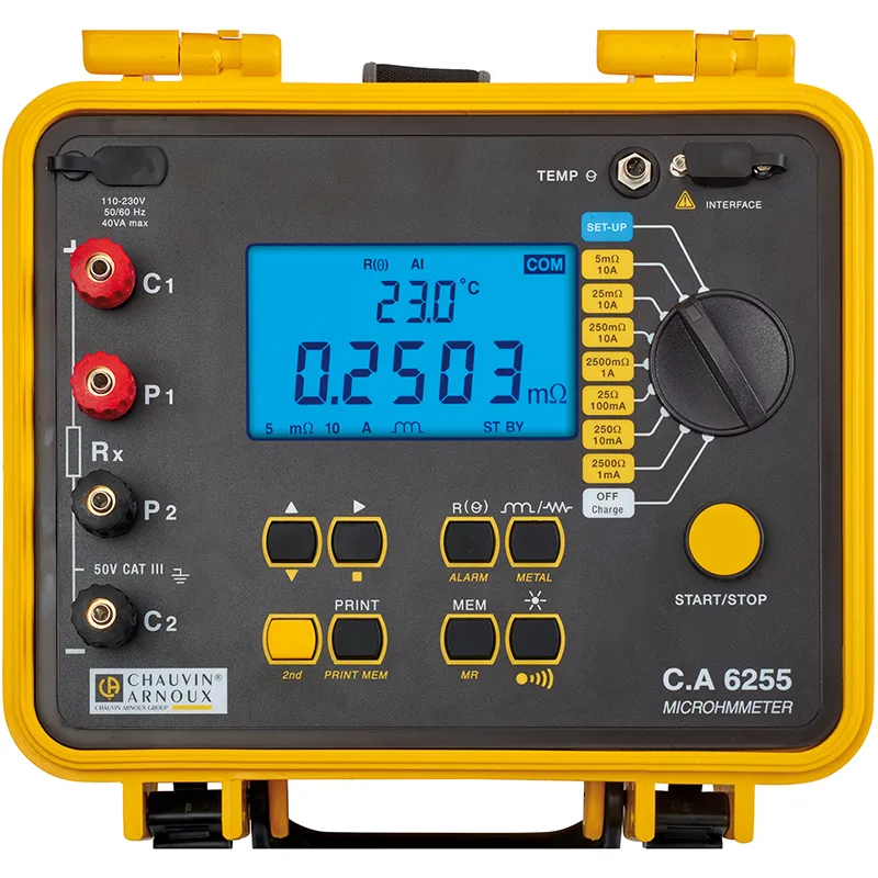 Tragbares Micro-Ohmmeter CA 6255 mit Display und Messanschlüssen für Widerstandsmessungen