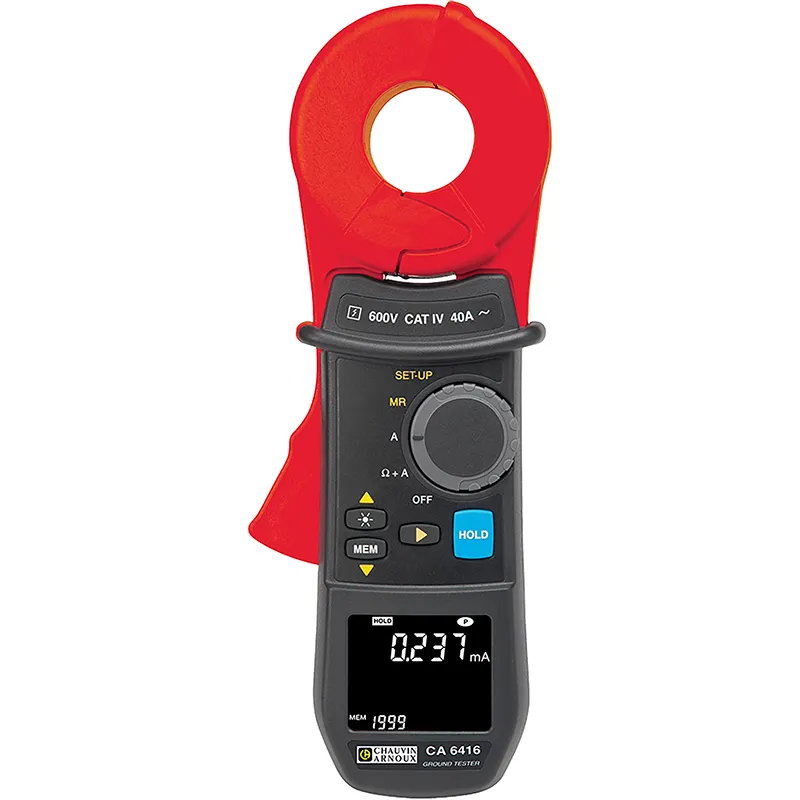 Erdungsprüfzange CA 6416 mit rotem Zangenkopf und Display zur Messung von Erdungswiderständen