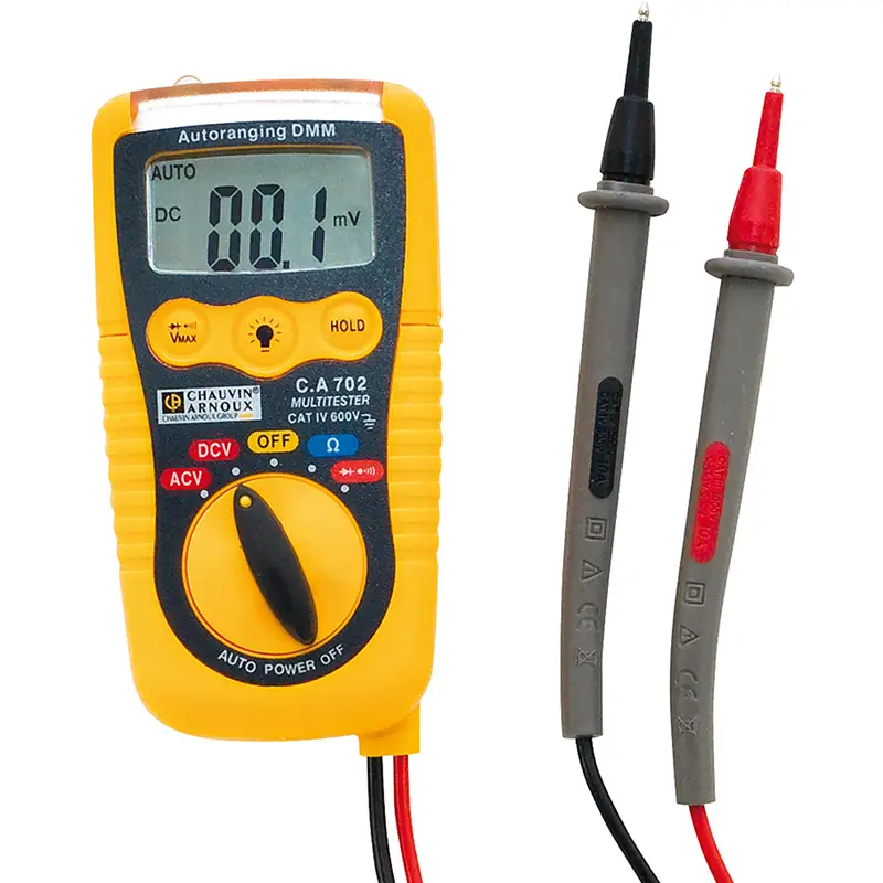 Taschen-Multimeter CA 702 mit LCD-Display, Drehregler und Messleitungen