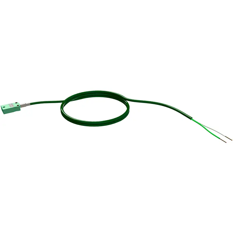 Grünes CK2-Messkabel mit Stecker und offenen Leitungen für Temperaturmessungen bis 100°C