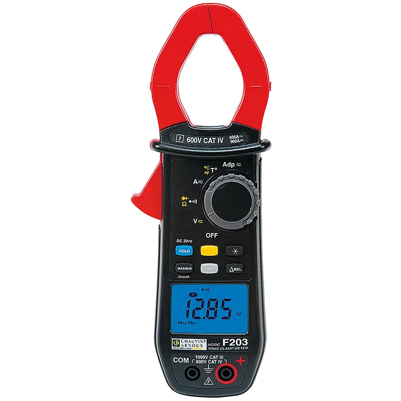 Vielfachmesszange F203 mit blauem LCD-Display und Bedienelementen für elektrische Messungen