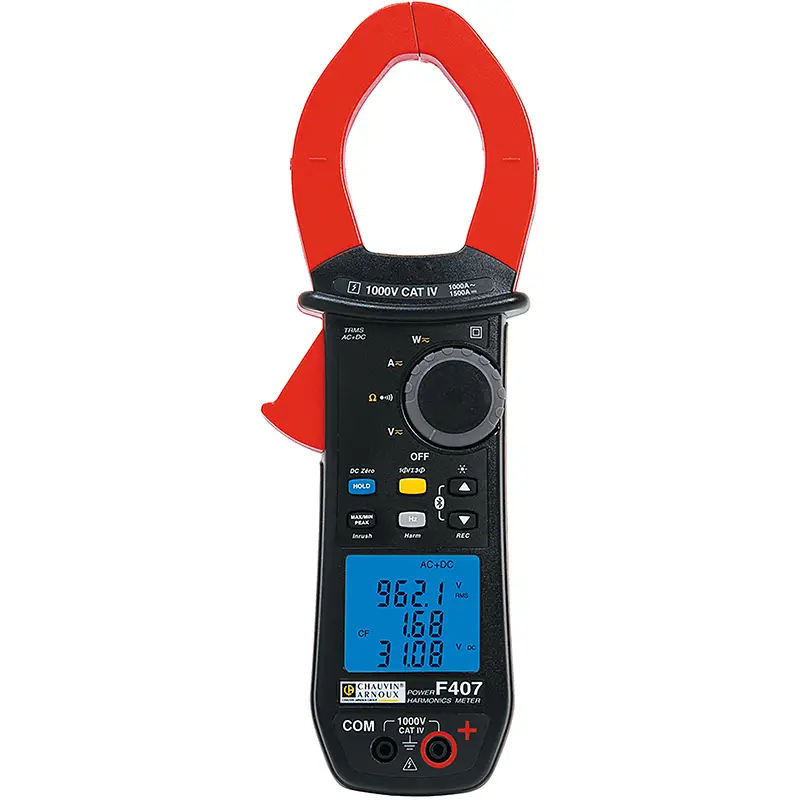 Leistungs- und Oberschwingungsmesszange F407 mit Display und Messzange zur Strommessung