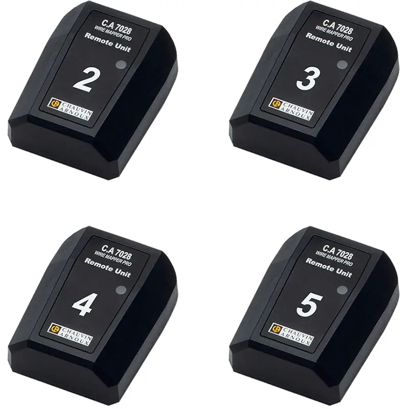 Identifizierer Nr. 2 bis 5 als Remote-Einheiten für das tragbare Messgerät CA 7028 mit LED-Anzeige.
