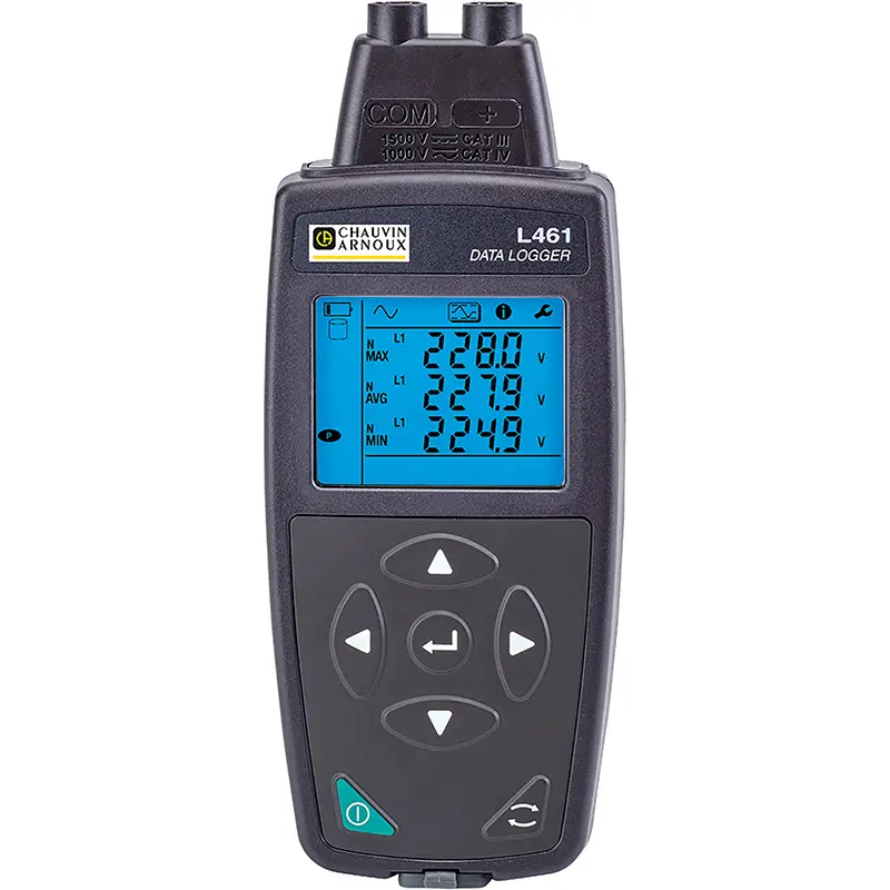 Spannungsdatenlogger L461 mit Display zur Anzeige von Spannungswerten und Bedienelementen