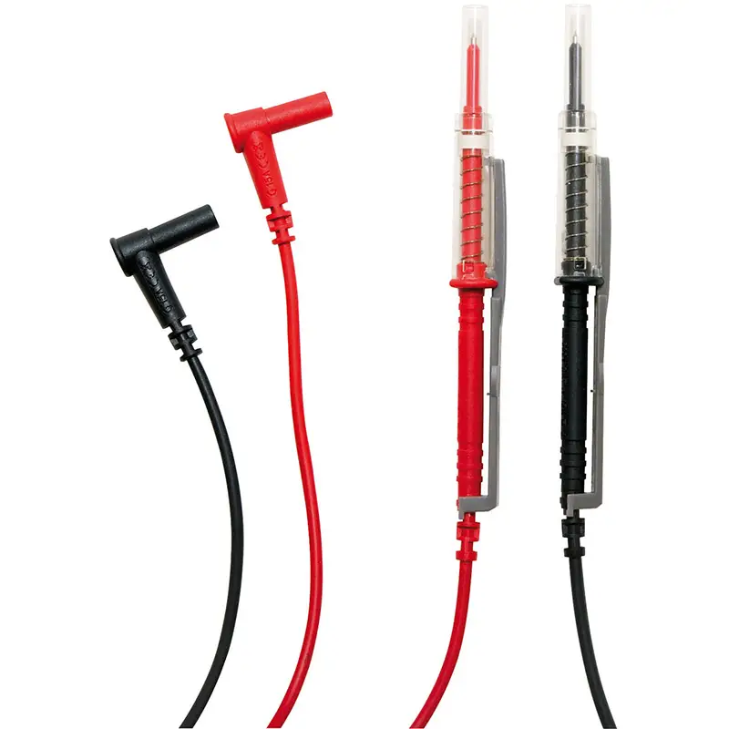Messleitungen mit IP2X-Prüfspitzen und 4mm-Winkelsteckern für Digitalmultimeter in Schwarz und Rot