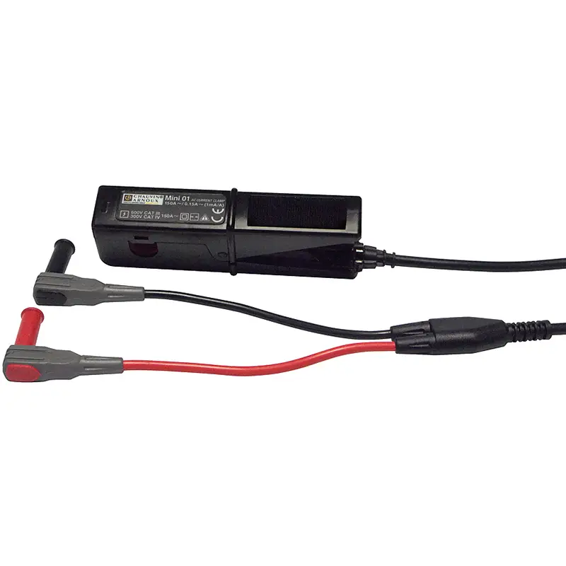 Strommesswandler MINI 01 mit 1000/1-Übersetzung und roten/schwarzen Anschlusssteckern