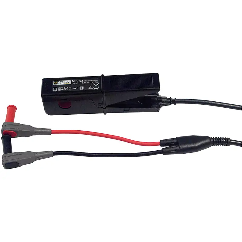 Strommesszange MINI 03 mit robusten Kabeln und Stecker für sichere Strom- und Spannungsmessungen