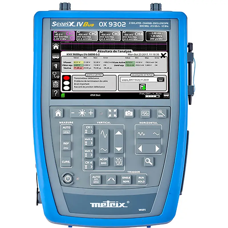 Tragbares Oszilloskop OX 9302 mit Display, Bedienelementen und 2 x 300 MHz Bandbreite