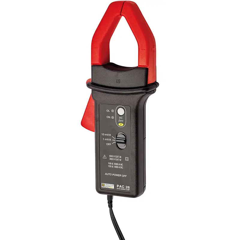 Tragbare Stromzange PAC 26 CVH mit roten Zangenbacken und Messbereichseinstellungen