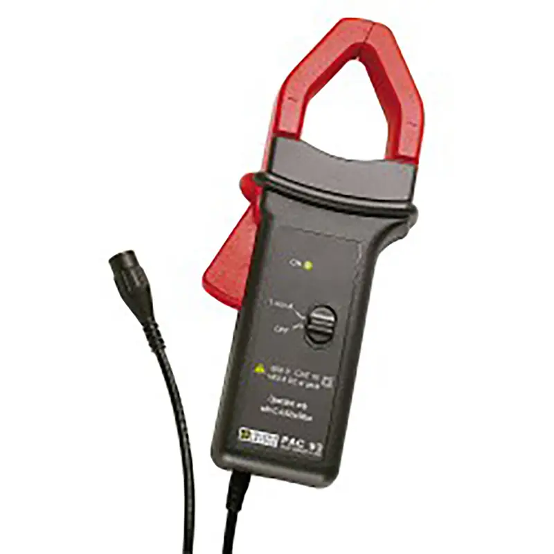 Stromzange PAC 93 mit rotem Clip, schwarzem Gehäuse und Anschlusskabel für Messgeräte