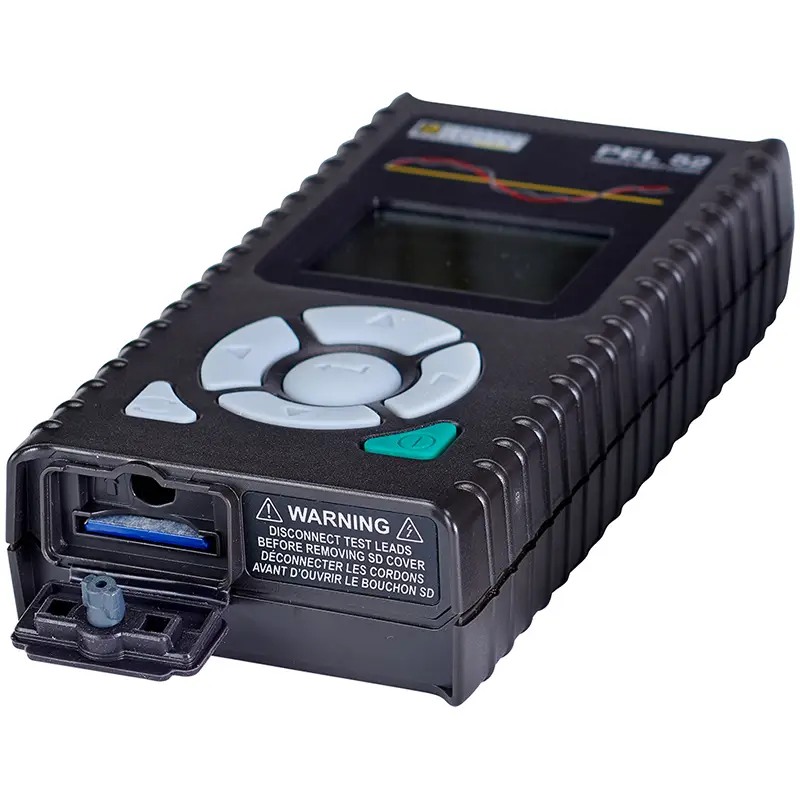Tragbarer Leistungs- und Energierecorder PEL 52 mit gummierter Oberfläche und Anschlüssen für Energieanalysen.