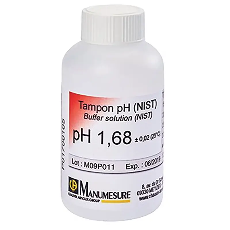 Pufferlösung pH 1,68 DIN-NIST in 125 ml Plastikflasche mit weißem Schraubdeckel und Etikett