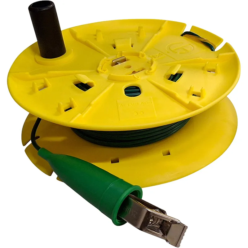 Kabeltrommel mit 30 Meter langer grüner Messleitung und integriertem Kabelclip